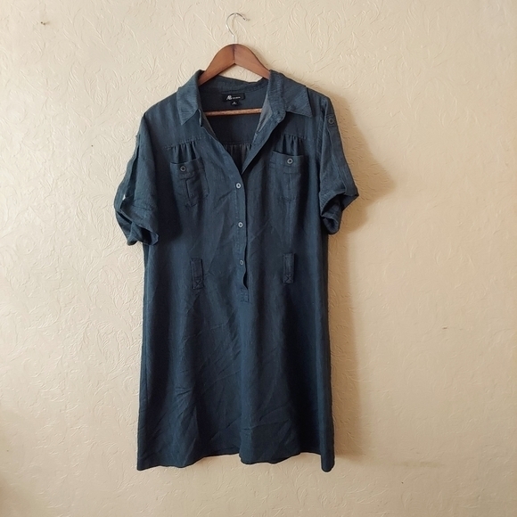 AB Studio Chambray Shirt Dress Blue Popover w Belt Loops Sz 16 - Picture 1 of 8